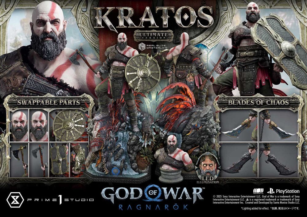God of War: Ragnarok Real Elite Masterline Series Statue 1/3 Kratos Ultimate Bonus Version 95cm - Scale Statue - Prime 1 Studio - Hobby Figures UK