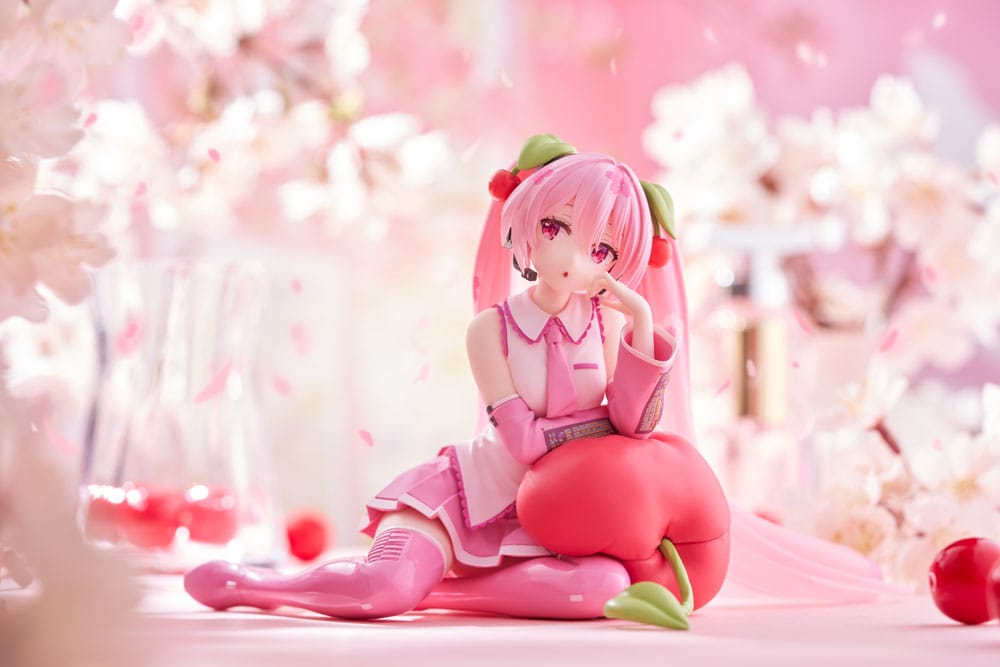 Hatsune Miku PVC Statue Desktop Cute Figure Sakura Miku Cherry Cushion Ver. 13cm - Scale Statue - Taito Prize - Hobby Figures UK