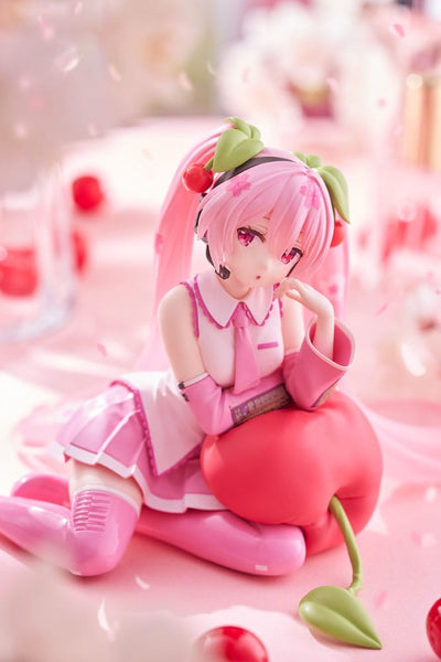 Hatsune Miku PVC Statue Desktop Cute Figure Sakura Miku Cherry Cushion Ver. 13cm - Scale Statue - Taito Prize - Hobby Figures UK