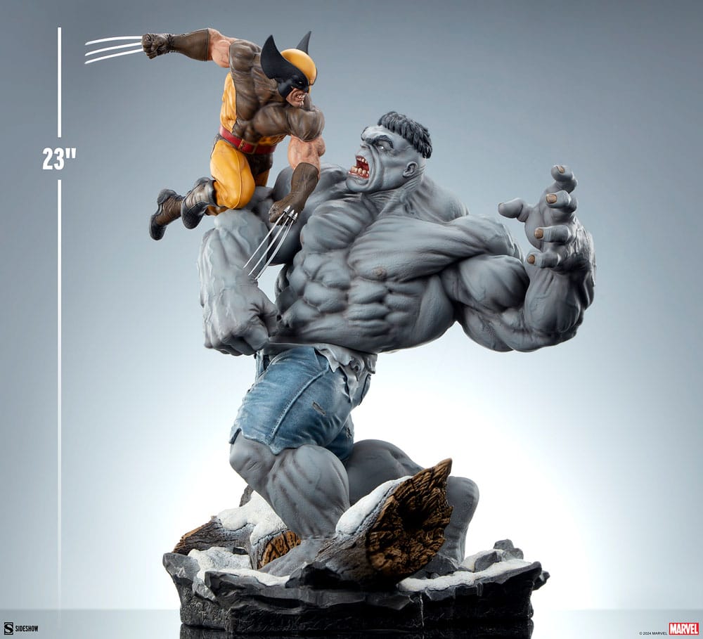 Marvel Statue Grey Hulk vs Wolverine 58cm - Scale Statue - Sideshow Collectibles - Hobby Figures UK