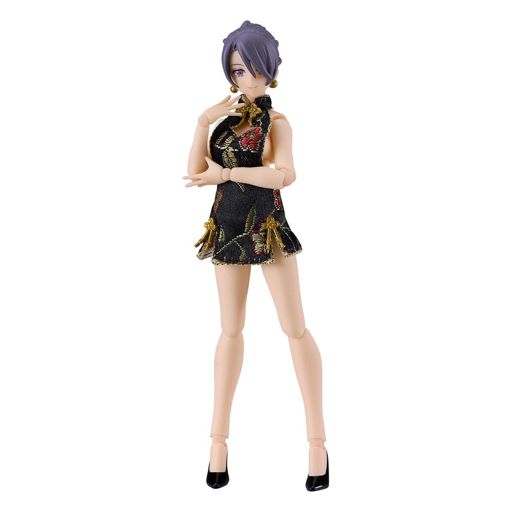 Original Character Figma Action Figure Female Body (Mika) Mini Skirt Chinese Dress Outfit (Black) 13cm - Action Figures - Max Factory - Hobby Figures UK