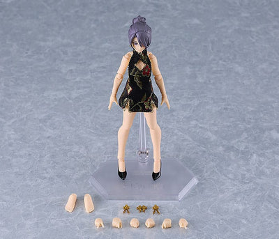 Original Character Figma Action Figure Female Body (Mika) Mini Skirt Chinese Dress Outfit (Black) 13cm - Action Figures - Max Factory - Hobby Figures UK