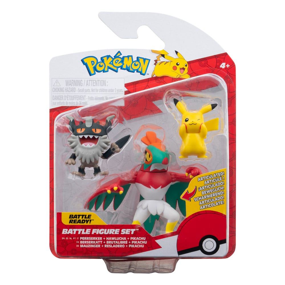 Pokémon Battle Figure Set 3-Pack Pikachu #8, Perrserker, Hawlucha 5cm - Action Figures - Jazwares - Hobby Figures UK