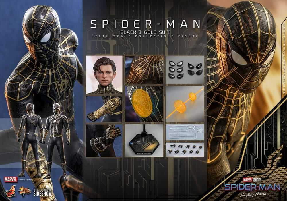 Spider-Man: No Way Home Movie Masterpiece Action Figure 1/6 Spider-Man (Black & Gold Suit) 30cm - Action Figures - Hot Toys - Hobby Figures UK