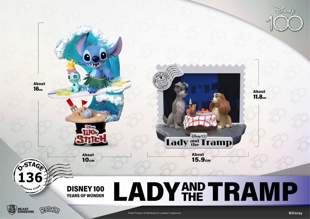 Disney 100th Anniversary D-Stage PVC Diorama Lady And The Tramp 12cm - Scale Statue - Beast Kingdom Toys - Hobby Figures UK