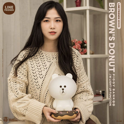 Line Friends Series Piggy Bank with Light Up Function Brown's Donut 25cm - Scale Statue - Beast Kingdom Toys - Hobby Figures UK