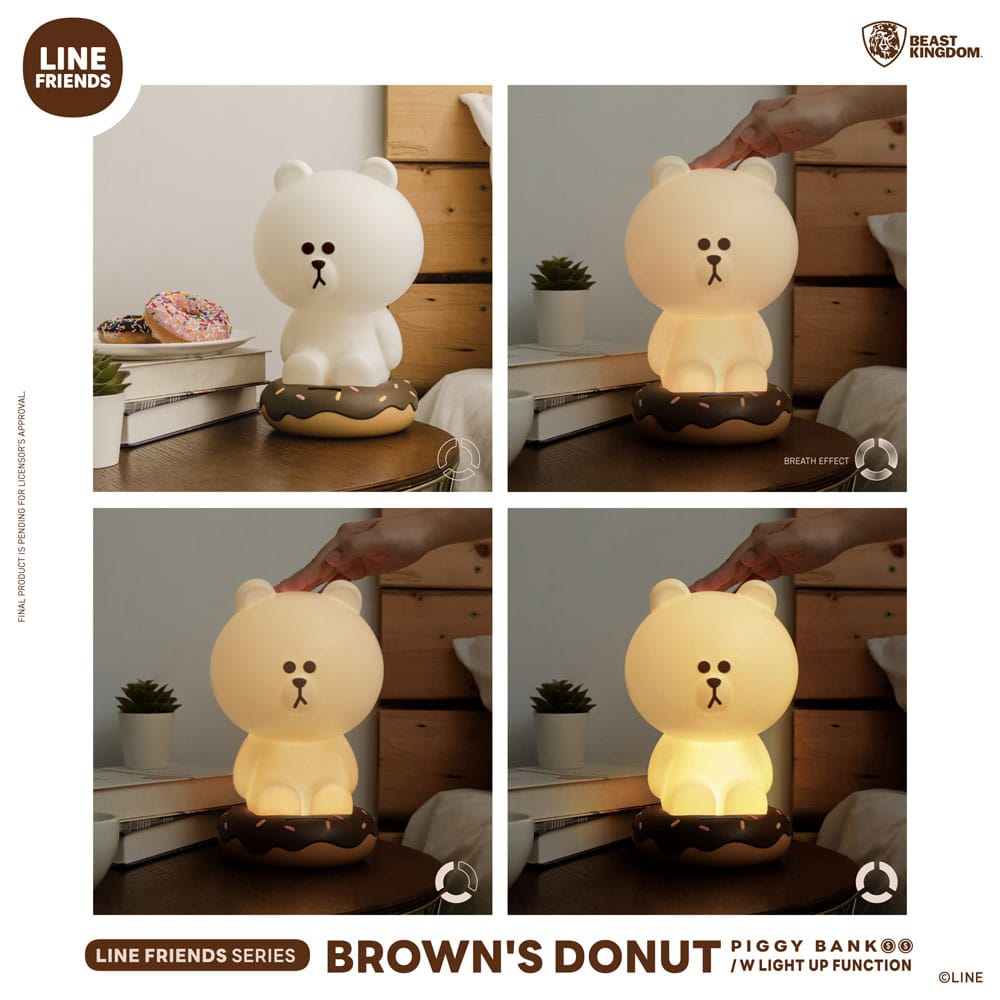Line Friends Series Piggy Bank with Light Up Function Brown's Donut 25cm - Scale Statue - Beast Kingdom Toys - Hobby Figures UK
