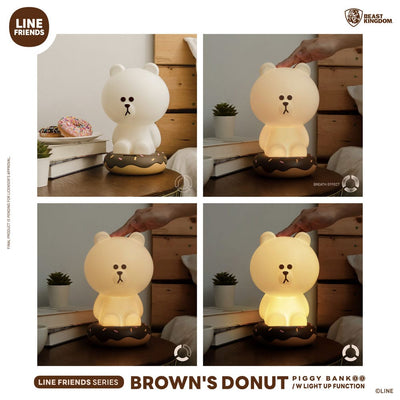 Line Friends Series Piggy Bank with Light Up Function Brown's Donut 25cm - Scale Statue - Beast Kingdom Toys - Hobby Figures UK
