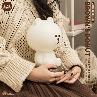 Line Friends Series Piggy Bank with Light Up Function Brown's Donut 25cm - Scale Statue - Beast Kingdom Toys - Hobby Figures UK