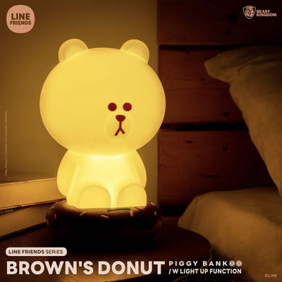 Line Friends Series Piggy Bank with Light Up Function Brown's Donut 25cm - Scale Statue - Beast Kingdom Toys - Hobby Figures UK