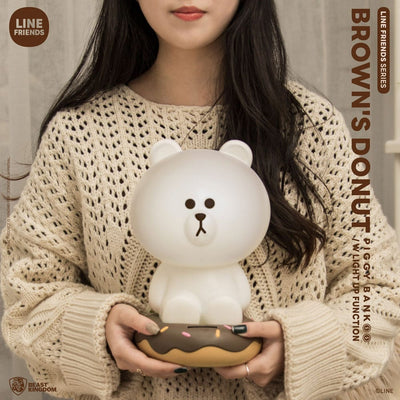 Line Friends Series Piggy Bank with Light Up Function Brown's Donut 25cm - Scale Statue - Beast Kingdom Toys - Hobby Figures UK