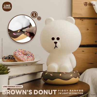 Line Friends Series Piggy Bank with Light Up Function Brown's Donut 25cm - Scale Statue - Beast Kingdom Toys - Hobby Figures UK