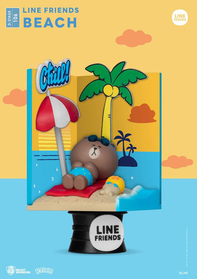 Line Friends D-Stage PVC Diorama Beach Closed Box Version 16cm - Scale Statue - Beast Kingdom Toys - Hobby Figures UK