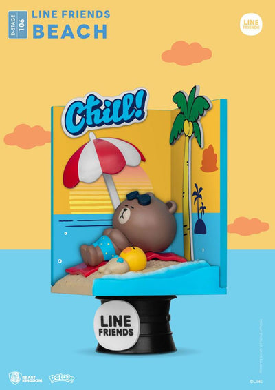 Line Friends D-Stage PVC Diorama Beach Closed Box Version 16cm - Scale Statue - Beast Kingdom Toys - Hobby Figures UK