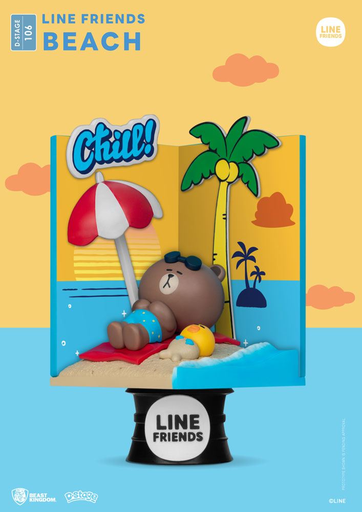 Line Friends D-Stage PVC Diorama Beach Closed Box Version 16cm - Scale Statue - Beast Kingdom Toys - Hobby Figures UK