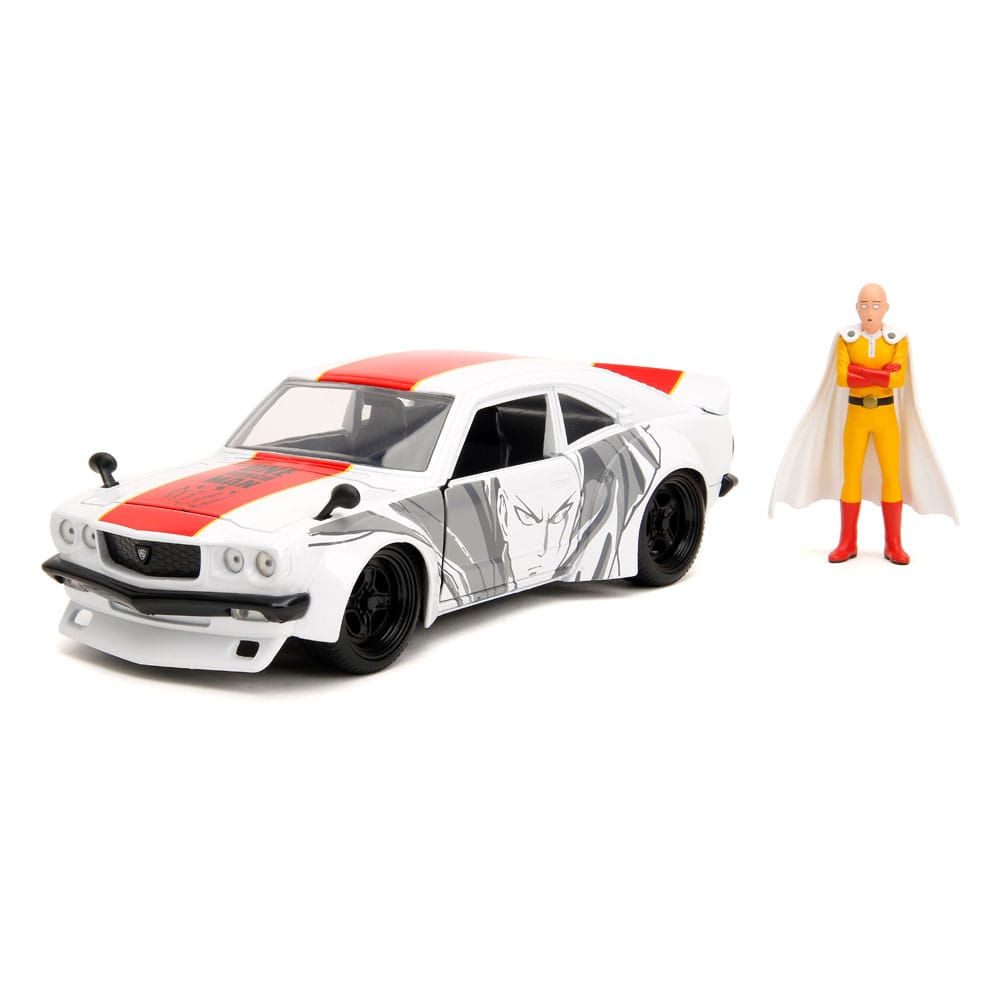 One Punch Man Hollywood Rides Diecast Model 1/24 1974 Mazda RX-3 with One Punch Man Figure - Action Figures - Jada Toys - Hobby Figures UK