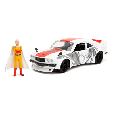 One Punch Man Hollywood Rides Diecast Model 1/24 1974 Mazda RX-3 with One Punch Man Figure - Action Figures - Jada Toys - Hobby Figures UK