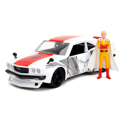 One Punch Man Hollywood Rides Diecast Model 1/24 1974 Mazda RX-3 with One Punch Man Figure - Action Figures - Jada Toys - Hobby Figures UK