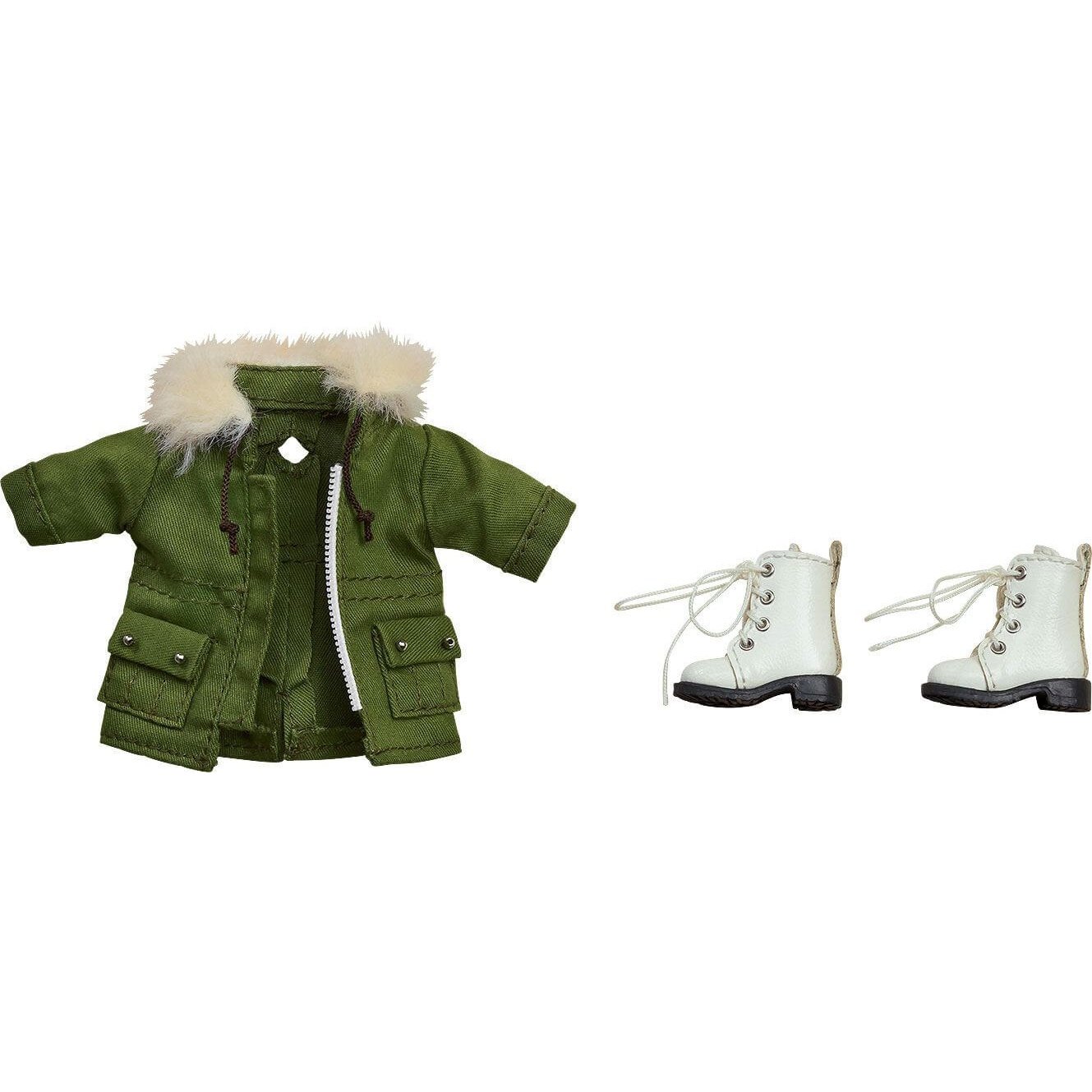 Original Character Parts for Nendoroid Doll Figures Warm Clothing Set: Boots & Mod Coat (Khaki Green) - Mini Figures - Good Smile Company - Hobby Figures UK