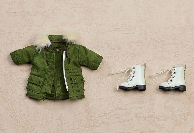Original Character Parts for Nendoroid Doll Figures Warm Clothing Set: Boots & Mod Coat (Khaki Green) - Mini Figures - Good Smile Company - Hobby Figures UK