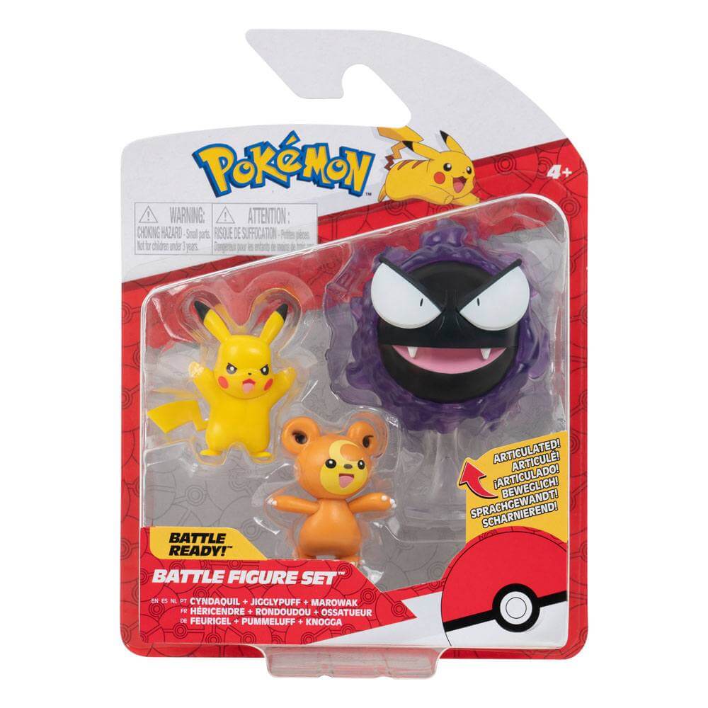 Pokémon Battle Figure 3-Pack Teddiursa, Pikachu #9, Gastly 5cm - Mini Figures - Jazwares - Hobby Figures UK