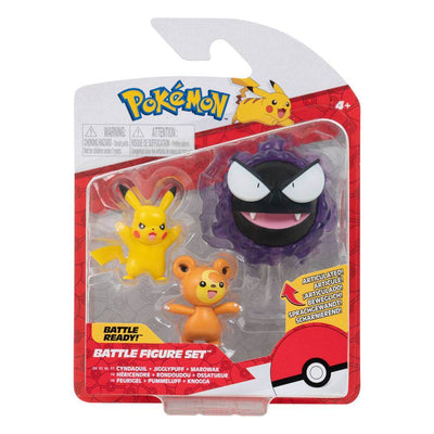 Pokémon Battle Figure 3-Pack Teddiursa, Pikachu #9, Gastly 5cm - Mini Figures - Jazwares - Hobby Figures UK