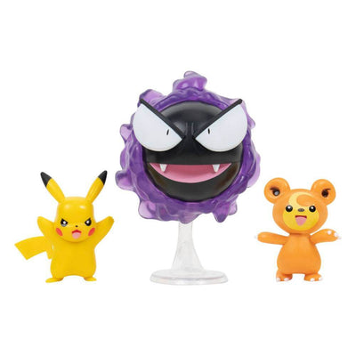 Pokémon Battle Figure 3-Pack Teddiursa, Pikachu #9, Gastly 5cm - Mini Figures - Jazwares - Hobby Figures UK