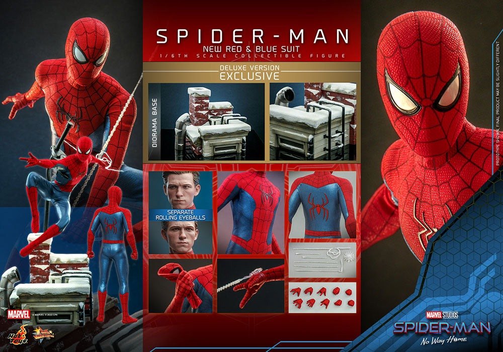 Spider-Man: No Way Home Movie Masterpiece Action Figure 1/6 Spider-Man (New Red and Blue Suit) (Deluxe Version) 28cm - Action Figures - Hot Toys - Hobby Figures UK