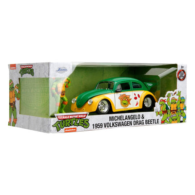 Teenage Mutant Ninja Turtles Hollywood Rides Diecast Model 1/24 VW Drag Beetle with Michelangelo Figure - Action Figures - Jada Toys - Hobby Figures UK
