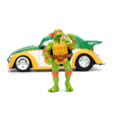 Teenage Mutant Ninja Turtles Hollywood Rides Diecast Model 1/24 VW Drag Beetle with Michelangelo Figure - Action Figures - Jada Toys - Hobby Figures UK